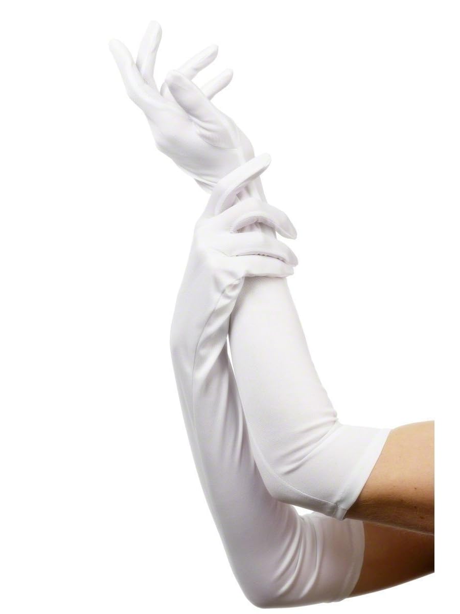 SoWest Ladies Long Satin Opera Gloves – Elbow Length Fancy Dress White Gloves for Women | 1920s Burlesque Bridal Prom Evening Party Costume Accessories
