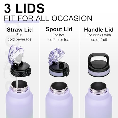 GOPPUS 750ml/26oz Stainless Water Bottle with Straw Double Wall Insulated Bottles with Strap Reusable Vacuum Thermal Flask Leakproof Keep Cold Drinks Bottles with Flip Top Lid for Men Women BPA Free - Image 3
