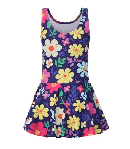 Image of Girls One Piece Swimsuits Leopard Bathing Suit for Kids Hawaiian Swimwear with Skirt Swim Dress 3-16 Years