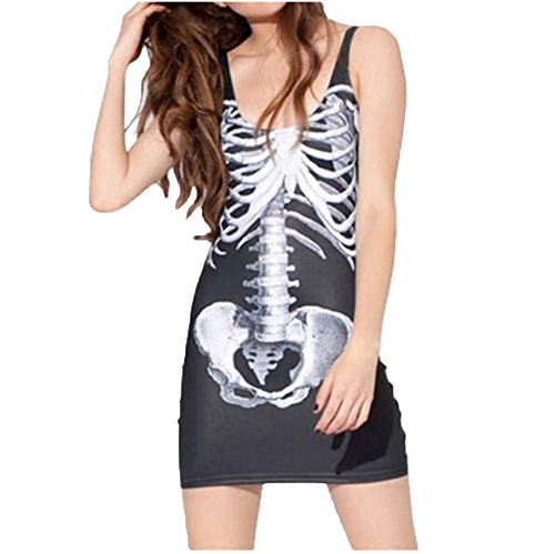 Inno Gene Women's Skeleton Bone Print Halloween Costume Tight Dress Black