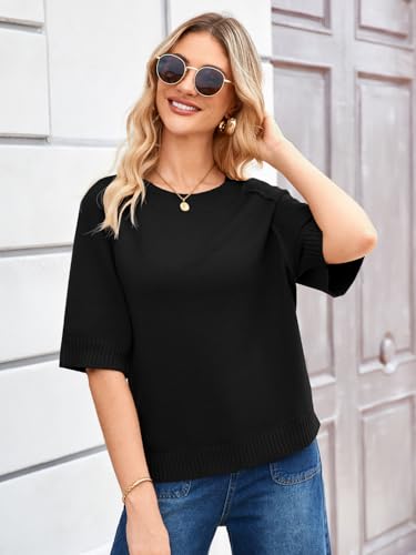 Image of ZDC Women's Short Sleeve Sweaters 2026 Fall Lightweight Loose Fit Knit Pullover Tops