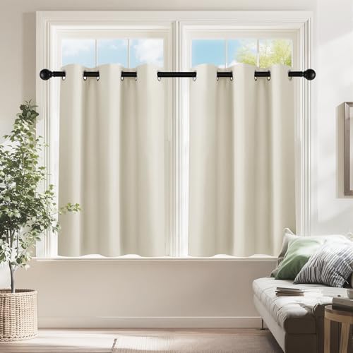 Image of PONY DANCE Beige Short Blackout Curtains 36 inch Length for Kitchen, Privacy Small Black Out Grommet Half Window Drapes for Bathroom Cabinet Camper RV Bunk(W42 x L36 inch, 2 Panels)