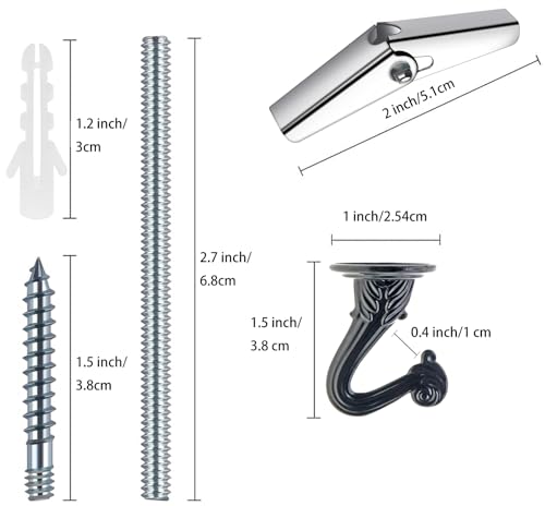 OBSTKUCHEN 8 Sets Swag Ceiling Hooks Heavy Duty Swag Hook with Hardware for Hanging Plants Ceiling Installation Cavity Wall Fixing (Black) - Image 4