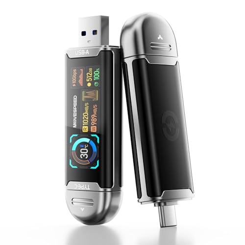 MOVE SPEED 512GB USB Drive with Smart Display 1090MB/s USB 3.2 Gen2 and Type C SSD Memory Stick for ProRes 4K Video iPhone 17/16/15 Android Phone Windows Mac Tablet