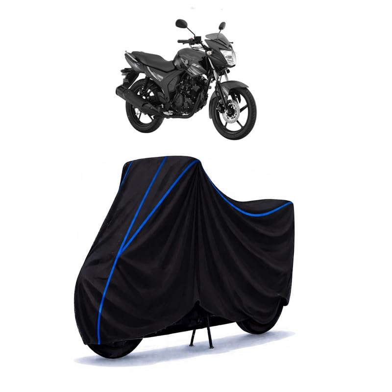 Image of SZ-RR RR Bike Cover Water Resistant Universal Motorcycle Rain | Heavy Duty UV Protection, Dust, Scratch Indoor Outdoor All Weather with Black Blue Piping Elastic