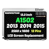 WARWOLFTEAM Compatible with MacBook Pro 13.3' A1502 Late 2013 Mid 2014 Early 2015 EMC 2835 EMC 2678 EMC 2875 12Pins Retina LCD Screen Display Replacement Full Assembly(Silver)
