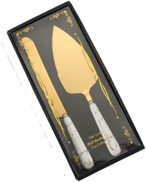 Silverware Flatware Cutlery Set, Ceramic Handle Stainless Steel Cake Knife Spatula Hotel Home Marble Pizza Knife Spatula (Color : White)