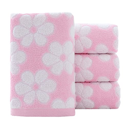 Pidada MJ-209 Hand Towels Set Of 4 Floral Pattern 100% Cotton Soft Absorbent Decorative Towel For Bathroom 13.4 X 29.1 Inch  cover