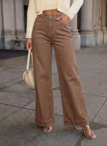 Image of Dokotoo Women's Casual High Waisted Jeans Stretch Wide Leg Loose Denim Pant