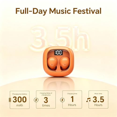 Image of Xmenha Orange Smallest Invisible Earbuds Wireless Bluetooth, Low Profile | Micro Tiny Discreet Hidden Earbuds for Work Small Headphones Invisible Sleep Wireless Earphone Ear Buds for Small Ear Canals