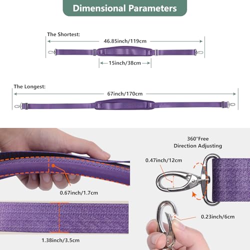 Image of 67 Inch Shoulder Straps, Soft with Ultra-Thick Fixed Shoulder Pad, Two Way Independently Adjustable Buckle Replacement Straps for Laptop Bag Messenger Bag Tool Bag Luggage,Purple