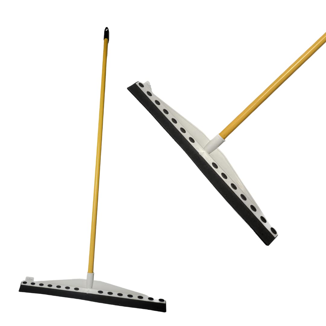 Floor Squeegee Mop 55cm 22" Colour Coded Including 120cm Handle Drying Floor Wiper for Kitchen Bathroom Shower Industrial Commercial Wet Room Heavy Duty Double Foam. (Yellow)