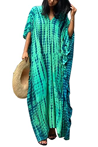 YouKD Long Kaftan V-Neck Robe Boho Beach Swimsuit Cover Up Maxi Dress for Women