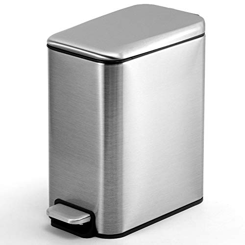 ゴミ箱 蓋つき ペダルペール ステンレス製 コンパクト 音無し 防臭 場所とらない ステンレス 5L 四角 おむつ なまごみ おしゃれ 消臭 密閉 静音タイプ-キッチン、リビングルーム、トイレ室内用/ステンレスゴミ箱足踏み家庭用部屋トイレリビング蓋付きアイ