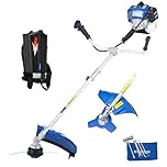 Hyundai 56cc Petrol Brushcutter & Grass Trimmer 2-in-1, Steel Blade & 43cm Nylon Line Head, Split Shaft, Harness Included, Heavy Duty Garden Cutter