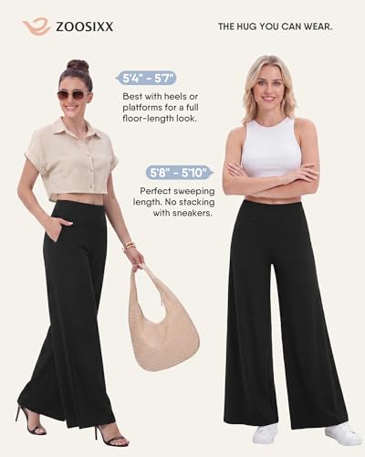 Image of ZOOSIXX Wide Leg Palazzo Pants for Women - High Waist Casual Beach Lounge Pants Loose Flowy Pants Stretchy Trousers