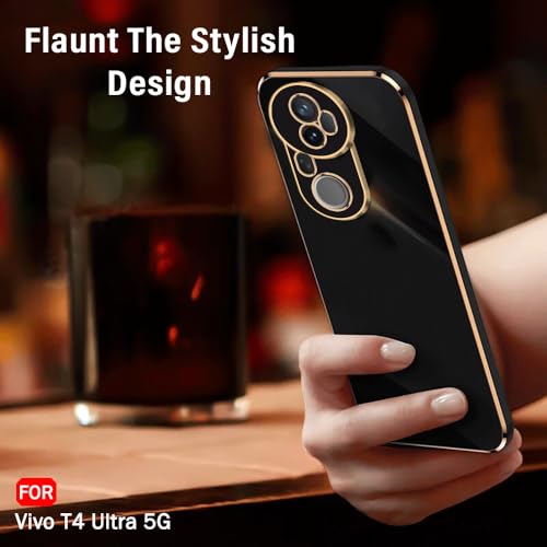 Image of TheGiftKart Luxurious Golden-Plated Back Cover Case for Vivo T4 Ultra 5G | Raised Lips for Camera & Screen Protection | Shockproof Design | Stylish Back Cover Case for Vivo T4 Ultra 5G (TPU, Black)