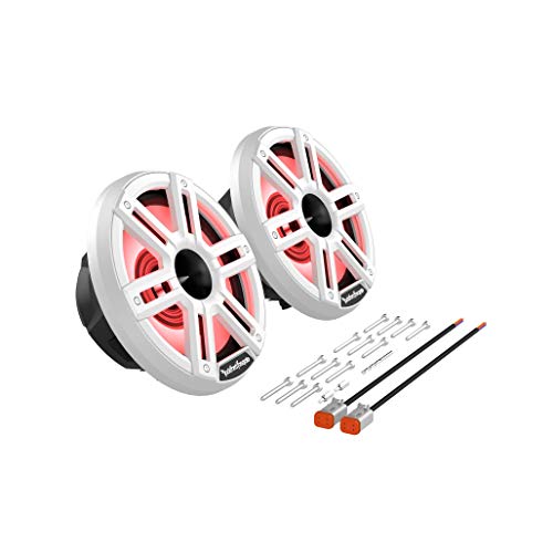 Image of Rockford Fosgate M2-8H Color Optix 8 inch Marine Speakers - White(Pair) | 2-Way Coaxial /Horn Tweeters, Sport and Stainless Grilles Options, Offering Ultra Bright Multicolor LED Lighting Experience