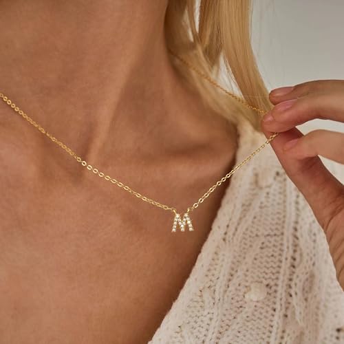 Initial Heart Necklaces for Women - Dainty Cute Necklace Small Layered 14K Gold Plated A-Z Letter CZ Pendant Trendy Satellite Chain Necklaces for Women Non Tarnish Gold Jewelry Set Gift