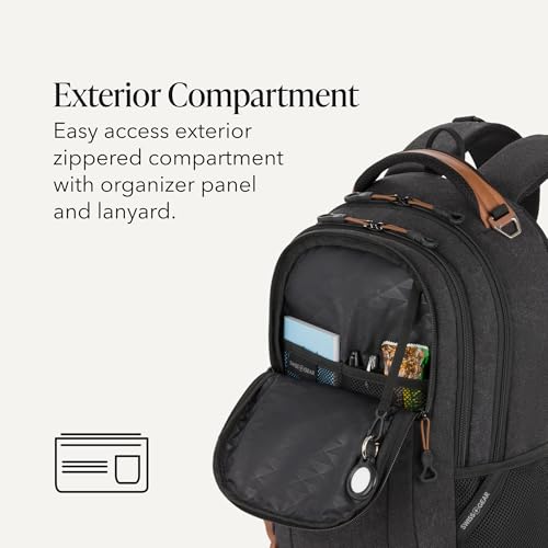 Image of SWISSGEAR Cecil Laptop Backpack, Fits Most 16-Inch Laptops, Three-Compartment Design, Airflow Back Panel, Black, 27.3L, 18-Inch