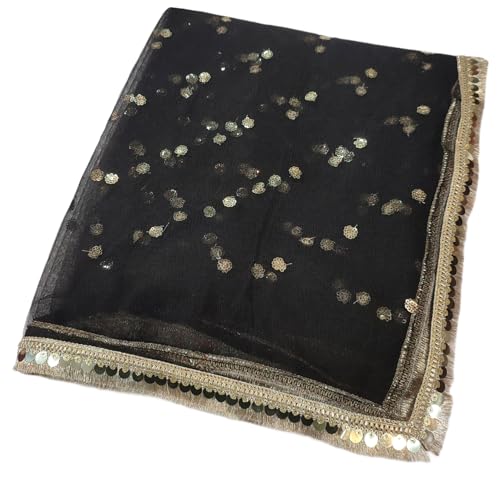 Image of Navti Creations Women's Lightweight Net Dupatta With Sequence Embroidery & Kiran Border (Length 2.25m)