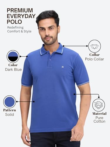 Image of Raymond Men's Modern Fit Solid Pattern Pure Cotton Polo Neck Half Sleeve Casual T-Shirt