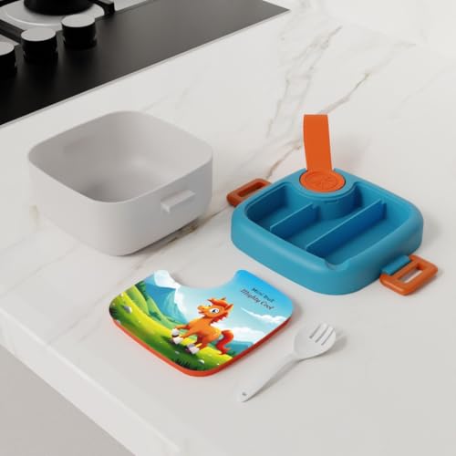 Image of Plastic Lunch Box with Spoon, Leak-Proof Kids Tiffin Box, Durable Eco-Friendly School Lunch Container for Boys & Girls | LUNCHMATE Mini But Mighty Cool (500 ML - Blue)