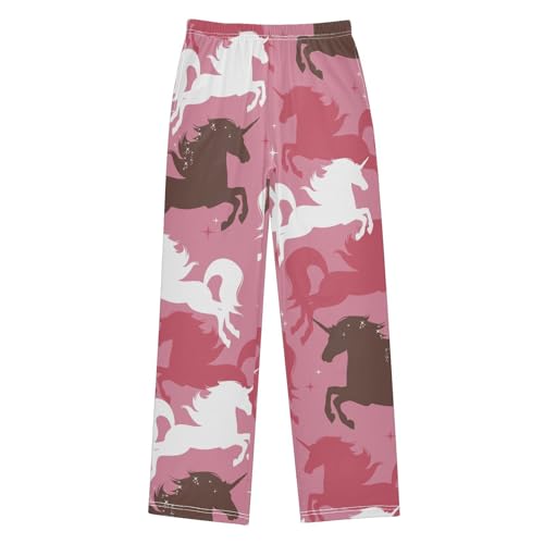 Pink Unicorn Boys Pants Boys Athletic Pants Long Pant for Boywith Pockets Wide-Leg Size 6-14Y