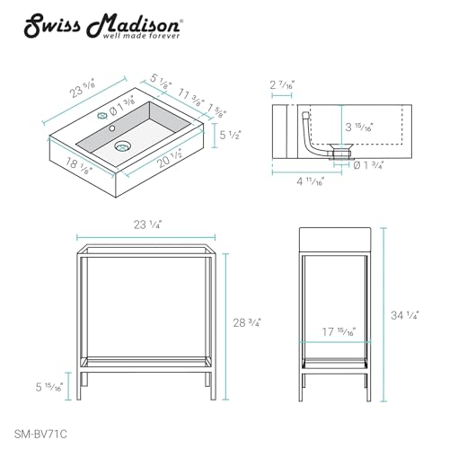 Image of Swiss Madison Pierre 24 Single, Freestanding, Open Shelf, Chrome Metal Frame Bathroom Vanity