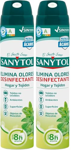 Sanytol – Ambientador Desinfectante Hogar y Tejidos en Spray, Elimina Bacterias, Hongos y Virus, Neutraliza Malos Olores, Aroma, Menta – 300 ml (Paquete de 2)