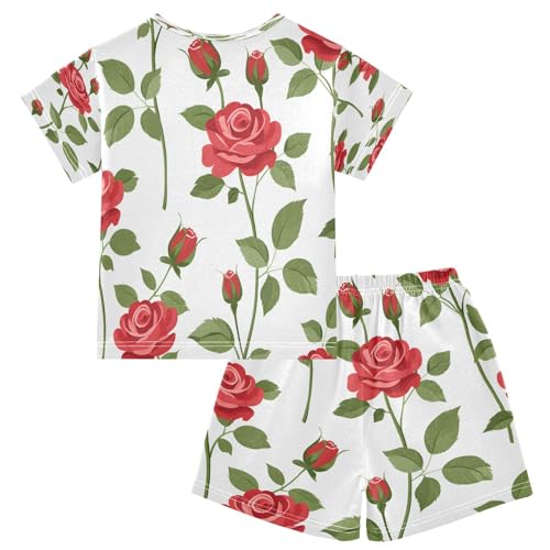 senya Short Sleeve Pajamas Sets Summer Cotton Sleepwear Flower Leaves Rose Ink Rose2