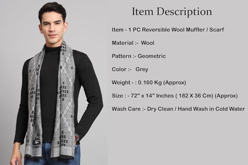 Image of Ravaiyaa - Attitude is everything Men's Geometric Pattern Casual Muffler Winter Wool Long Scarf 72 inchx14 inch Inch (Grey)