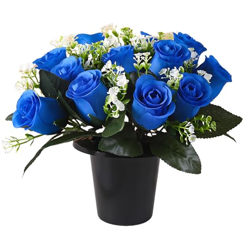 FYKZQWDS Fleurs artificielles en soie pour tombes tombales, fleurs artificielles en pot pour décoration de cimetière, hommage de Noël et commémoration...