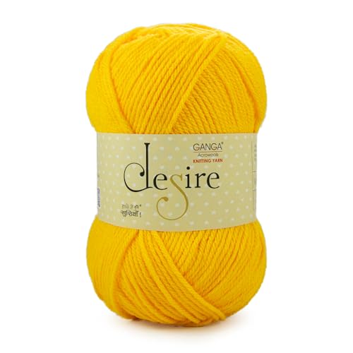 Image of Ganga Acrowools Acrylic Desire Hand Knitting and Crochet Yarn. Pack of 1 Ball - 100Gms. Shade No - (Dis0120)Yellow