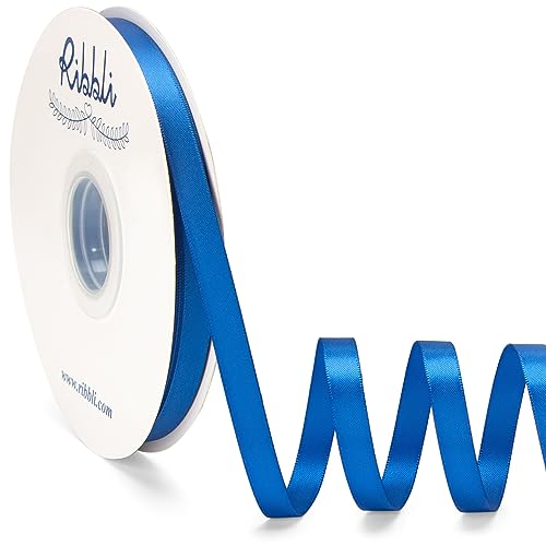 Ribbli Royal Blue Satin Ribbon Double Faced Satin 3/8 Inch x Continuous 50 Yards-Royal Blue Ribbon for Gift Wrapping Crafts Wedding Decoration Bows Bouquet Floral Arrangement