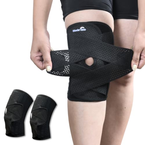 Image of Wonder Care Adjustable Wrap Knee Support Brace, Air Mesh Fabric Knee Brace Cap for Pain Relief, Sports, Arthritis, Running Protection [White] (2, XXL (19-20 inch))