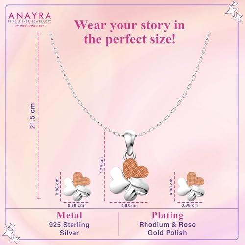 Image of 925 Sterling Silver Rose Gold Plated Pendant Set for Women | Heart & Floral Design Necklace with Matching Earrings | Elegant Jewellery Gift for Girls, Wife, Girlfriend