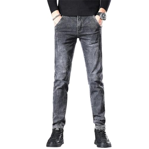 Men's Slim Jeans Elastic Washed Denim Pants Straight Embroidery Trousers Fashion Trendy Clothing