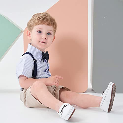 Image of Baby Boy Formal Short Set Toddler Summer Gentleman Outfit Kid Short Sleeve Bowtie Shirt Suspender Shorts Suit