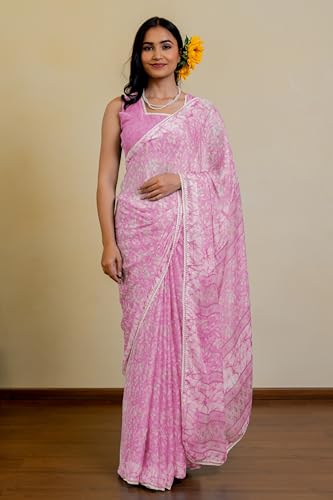Image of MIRCHI FASHION Women Saree Floral Print Chiffon | Lightweight Festive Occasion Sari for Farewell and Functions with Unstitched Blouse Piece