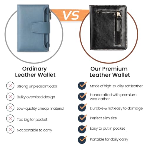 Image of Itslife Women's Rfid Blocking Small Compact Bifold Leather Pocket Wallet Ladies Mini Purse with id Window (Waxed Black)
