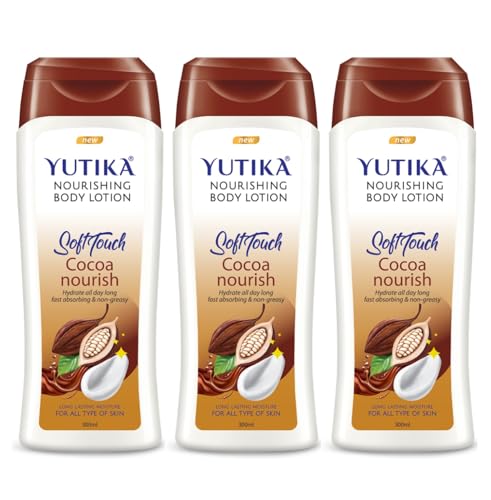 Image of Yuthika Soft Touch Cocoa Nourishing Body Lotion | All-Day Hydration | Fast Absorbing & Non-Greasy | Long-Lasting Moisture for All Skin Type 300ml (Pack of 3)