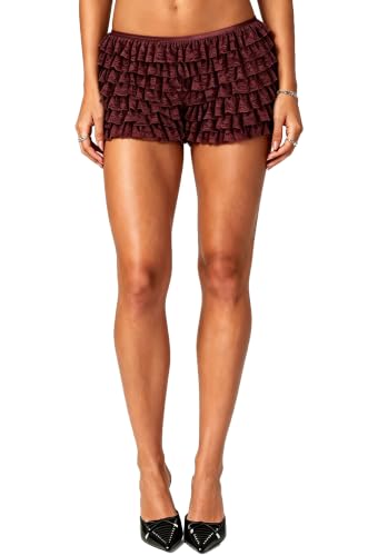 Image of Yiulangde Women Lace Bloomers Layered Ruffle Mini Shorts Y2k Pettipants | Shorts Women,Lolita Ruffled Bloomer Shorts for Under Skirts,Fluffy Booty Shorts,Rave Boy Short Panties,Going out Bottoms