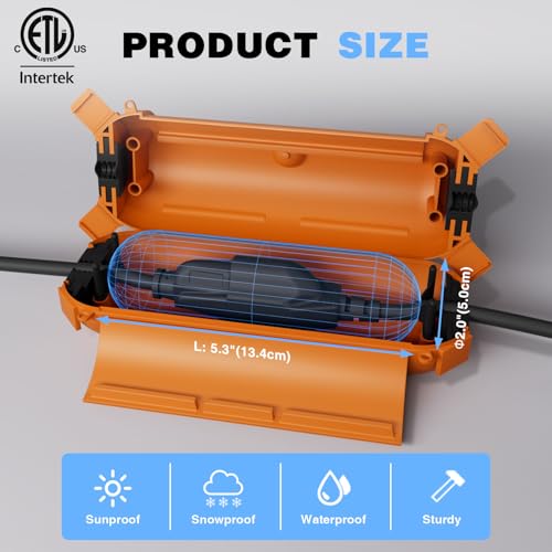 Image of Flemoon 3 Pack Outdoor Extension Cord Waterproof Cover, for Outlet | Small Electrical Connection Box for Straight Plug, Socket, Halloween, Christmas Holiday Decoration String Light, Orange