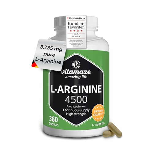 L Arginine 4500 mg 360 Capsules for Sport Performance Booster Supplements for Men and Women Natural Supplement of Pure L Arginine Without Additives Vitamaze