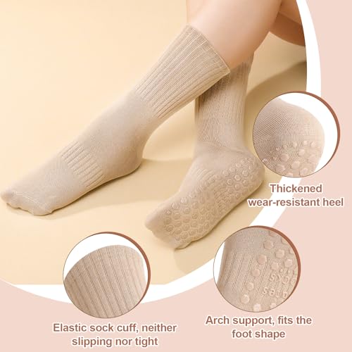 Jspupifip 4 Pairs Pilates Socks with Grips for Women Cotton Athletic Crew Socks for Barre Hospital Workout4