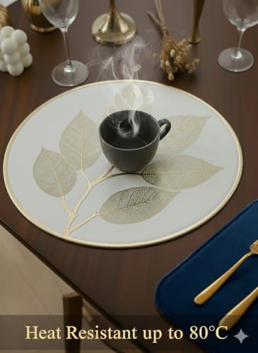 Image of Dining Table Mat and Runner Set for Home Kitchen Reusable Placemat Combo Set for Everyday Dining Use and Table Setup (Petals Circular mat + Modern ractantgle Runner, Pack of 7 (6+1))