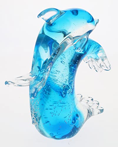 Top Brass 23617 6 Inch Glass Blue Dolphin/Porpoise Surfing A Breaking Wave Sculpture - Blown Table Top Freestanding Beach Nautical Art - Collectible, Home Decor, Paperweight thumb #3