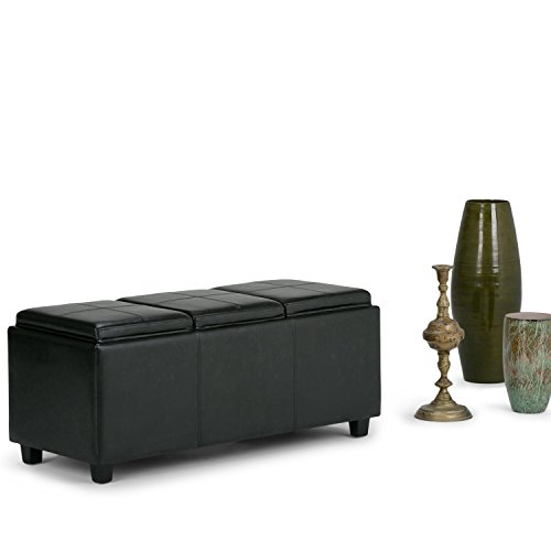 SIMPLIHOME Avalon Storage Ottoman - 42 inch Wide Upholstered Vegan Leather Rectangular Flip-Top Ottoman in Midnight Black, Contemporary Storage Coffee Table Ottoman for Living Room with Hidden Storage - Thumbnail 4