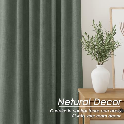 Image of Olive Green 100% Blackout Linen Curtains 63 Inch Length for Bedroom Back Tab Thermal Insulated Modern Farmhouse Decor Black Out Curtain for Living Room Dining Room Rod Pocket Drapes 52x63, 2 Panels